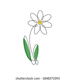 Abstract Daisy Flower In Continuous Line Art Drawing. Minimalist Linear Sketch Isolated On White Background. Vector Illustration Logo