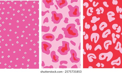 Abstract Daisy flower, Leopard Skin Seamless Vector Patterns.Abstract Wild Animal Skin Print. Simple Irregular Geometric Design.