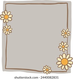 Abstract daisy flower on square wreath frame for decoation on spring and wedding event.