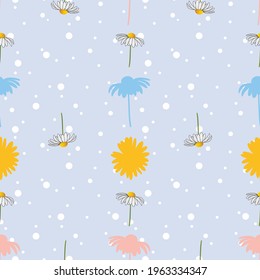 Abstract daisy flower seamless pattern on pastel purple