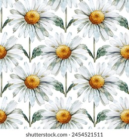 Abstract daisy flower vector seamless pattern. Summer background. Textile print with yellow white daisy flowers. Summer meadow blossom seamless pattern. Cute abstract design