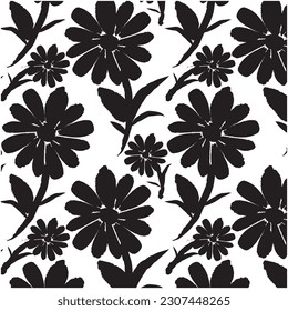 Abstract daisy flowers drawing seamless pattern. Silhouettes of blooming black floral. Hand-drawn elegant botanical pattern made of spring flowers. design for wallpaper, fabric, gift wrap,wall design.