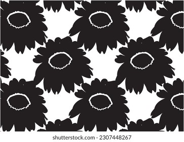 Abstract daisy flowers drawing seamless pattern. Silhouettes of blooming black floral. Hand-drawn elegant botanical pattern made of spring flowers. design for wallpaper, fabric, gift wrap,wall design.