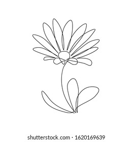 Abstract daisy-like flower in continuous line art drawing style. Minimalist black linear sketch isolated on white background. Vector illustration