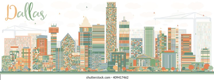 Abstract Dallas Skyline with Color Buildings. Vector Illustration. Business Travel and Tourism Concept with Modern Buildings. Image for Presentation Banner Placard and Web Site.