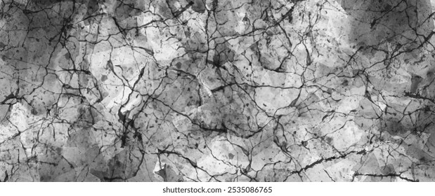 Abstract damaged black vector art background with cracks for cover design, card, flyer, poster. Hand drawn grunge aged  illustration. Monochrome broken old backdrop. Craquelures. Ice. Stone.