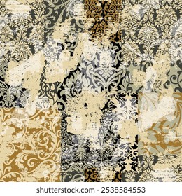 Abstract damask baroque floral patchwork wallpaper vintage vector seamless pattern for fabric shirt card cloth tablecloth pillow rug tapestry