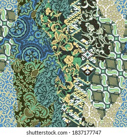 Abstract damask baroque floral  wallpaper grunge abstract patchwork vector seamless pattern
