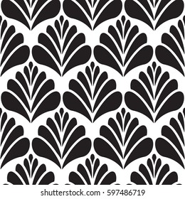 Abstract damask black petal seamless vector pattern. Repeat background for wallpaper and wrap monochrome paper.