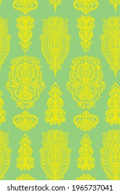Abstract damask boho seamless pattern. Vector traditional elements all-over print on a green background.