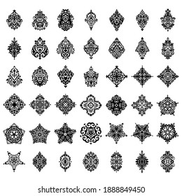 Abstract damask emblem set heraldic style ornaments