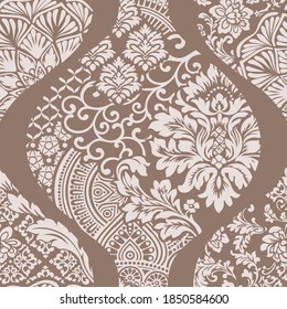 Motif Abstrait Damas dans le style baroque.  arrière-plan vectoriel. L'ornement floral. 