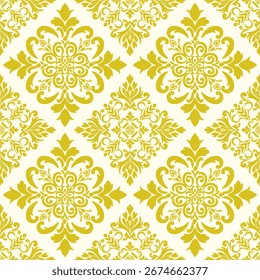 Abstract damask seamless pattern. Vector classical luxury old fashioned ornament for textile, fabric, clothing, decoration, carpet, curtain, wallpaper, wrapping, embroidery and background.