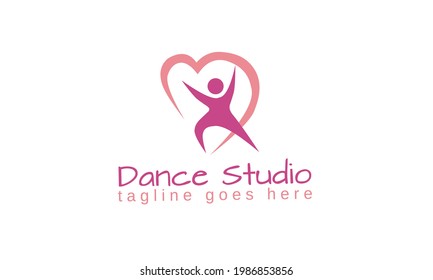 Abstract dance logo design template with silhouette people on a heart
