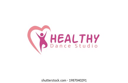 Abstract dance logo design template with silhouette people on a heart