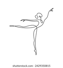 Abstract dancer in continuous line art drawing style. Gymnast or ballerina figure black linear design isolated on white background. Vector illustration