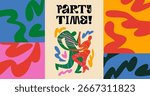 Abstract Dancing Couple Silhouettes. Vector Dance Party Poster. Bachata and Kizomba Dancers