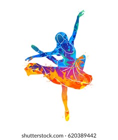 Abstract dancing girl from splash of watercolors. Vector illustration of paints.