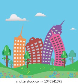 abstract dancing houses. Cut cartoon dancing houses vector illustration