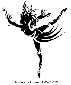 Abstract dancing woman in tattoo style