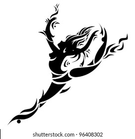 Abstract dancing woman in tattoo style.