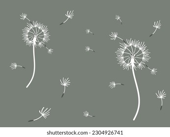 Resumen de fondo de diente de león para el diseño. El viento sopla semillas de león. Plantilla para afiches, fondos de pantalla, afiches. Ilustración vectorial.