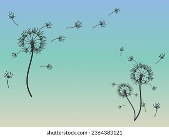 Abstract dandelion background for design. The wind blows dandelion seeds. Template for posters, wallpapers, posters. Vector illustration.
