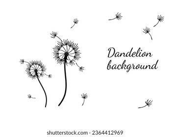 Abstract dandelion background for design. The wind blows dandelion seeds. Template for posters, wallpapers, posters. Vector illustration.