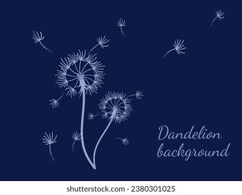 Resumen de fondo de diente de león para el diseño. El viento sopla semillas de león. Plantilla para afiches, fondos de pantalla, afiches. Ilustración vectorial.