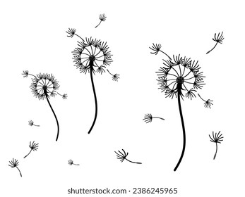 Resumen de fondo de diente de león para el diseño. El viento sopla semillas de león. Plantilla para afiches, fondos de pantalla, afiches. Ilustración vectorial.