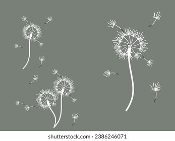 Resumen de fondo de diente de león para el diseño. El viento sopla semillas de león. Plantilla para afiches, fondos de pantalla, afiches. Ilustración vectorial.
