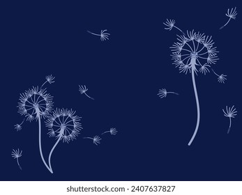 Abstract dandelion background for design. The wind blows dandelion seeds. Template for posters, wallpapers, posters. Vector illustration.