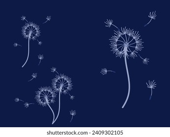 Resumen de fondo de diente de león para el diseño. El viento sopla semillas de león. Plantilla para afiches, fondos de pantalla, afiches. Ilustración vectorial.