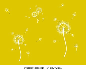 Resumen de fondo de diente de león para el diseño. El viento sopla semillas de león. Plantilla para afiches, fondos de pantalla, afiches. Ilustración vectorial.