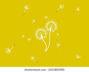 Abstract dandelion background for design. The wind blows dandelion seeds. Template for posters, wallpapers, posters. Vector illustration.