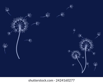 Abstract dandelion background for design. The wind blows dandelion seeds. Template for posters, wallpapers, posters. Vector illustration.