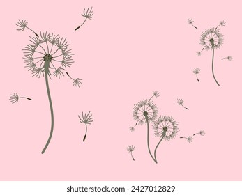 Abstract dandelion background for design. The wind blows dandelion seeds. Template for posters, wallpapers, posters. Vector illustration.