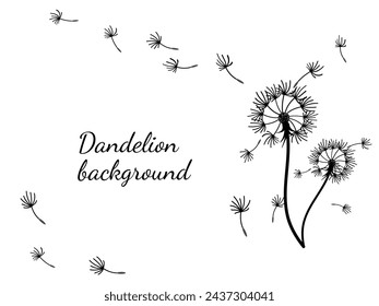 Abstract dandelion background for design. The wind blows dandelion seeds. Template for posters, wallpapers, posters. Vector illustration.