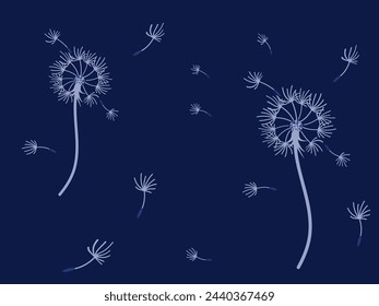 Fondo de león abstracto para el diseño. El viento sopla semillas de diente de león. Plantilla para carteles, fondos de pantalla, carteles. Ilustración vectorial.