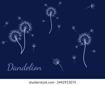 Abstract dandelion background for design. The wind blows dandelion seeds. Template for posters, wallpapers, posters. Vector illustration.