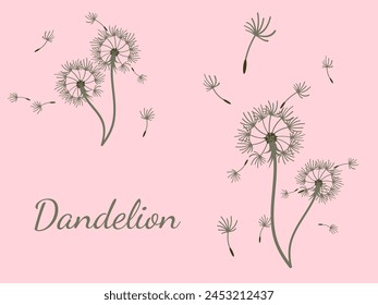 Abstract dandelion background for design. The wind blows dandelion seeds. Template for posters, wallpapers, posters. Vector illustration.