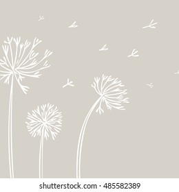 Abstract Dandelion Background with white flowers on beige background. Vector Illustration can be used for vinyl wall decal, posters, t-shirts, bags.