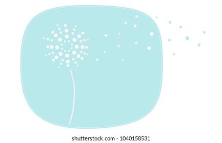 Abstract dandelion blowing into the wind with pollen floating beyond a light blue boundry.  Transparent background in vector file.