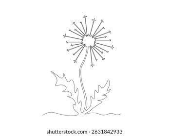 Abstract dandelion. continuous single line art hand drawing sketch logo