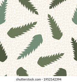 Abstract dandelion leaves seamless vector pattern background.Stylized mix of herbacious sage green garden wildflower foliage backdrop with pebble texture blend. Stylish botanical repeat for wellness