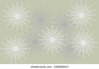 Abstract dandelion pattern on light olive background.