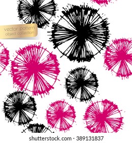 Abstract dandelion seamless pattern. Handwritten ink elements on white background.