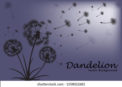 Abstract dandelions, dandelion with flying seeds - vector on a gradient background