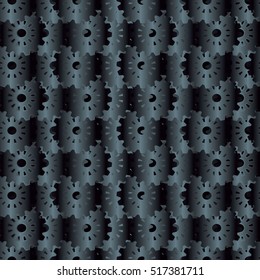 Abstract dark background. Black geometric 3d pattern.  Gear wheel, cog-wheel,  driver pinion,  pinion,  sprocket, Vector design.