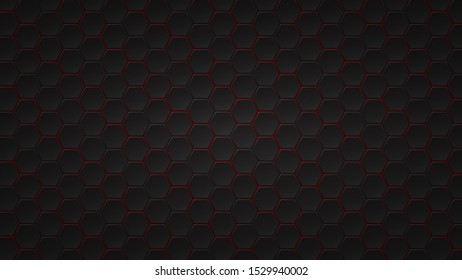 Abstract dark background of black hexagon tiles with red gaps between them